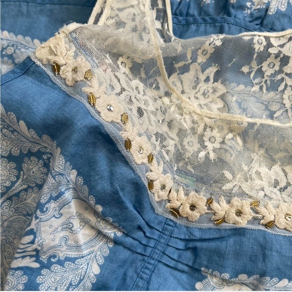 Free people bandanna blue lace beaded mini dress size 2 vintage - Picture 5 of 6